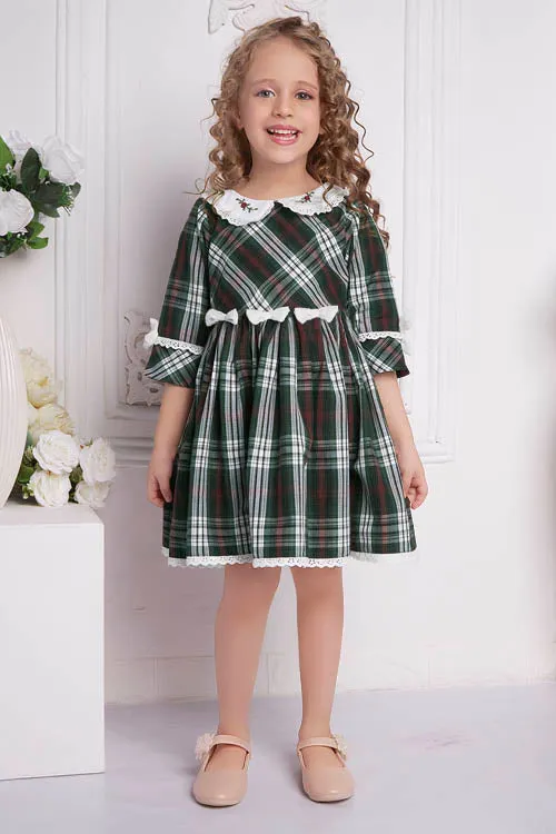 Soleilclo Hand Embroidered Tartan Cotton Dress