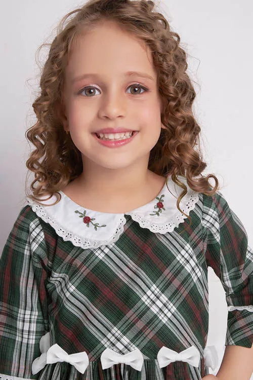 Soleilclo Hand Embroidered Tartan Cotton Dress