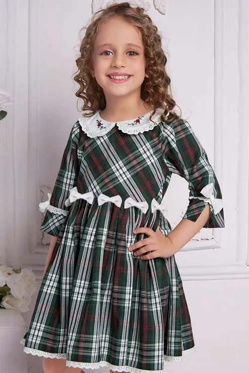 Soleilclo Hand Embroidered Tartan Cotton Dress