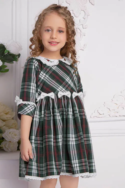 Soleilclo Hand Embroidered Tartan Cotton Dress