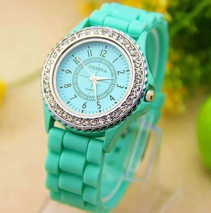 Sparkly Silky Silicone Watch in Mint Green