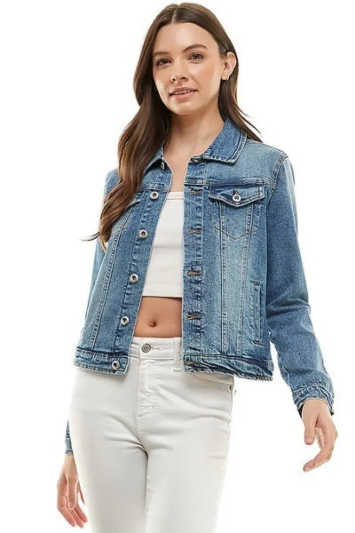 Stretch Solid ladies Casual Denim Jacket