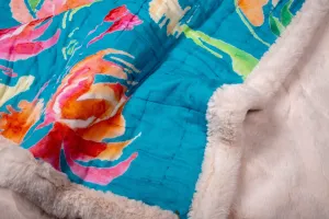 Teal Floral Printed Two In One Fur Quilt