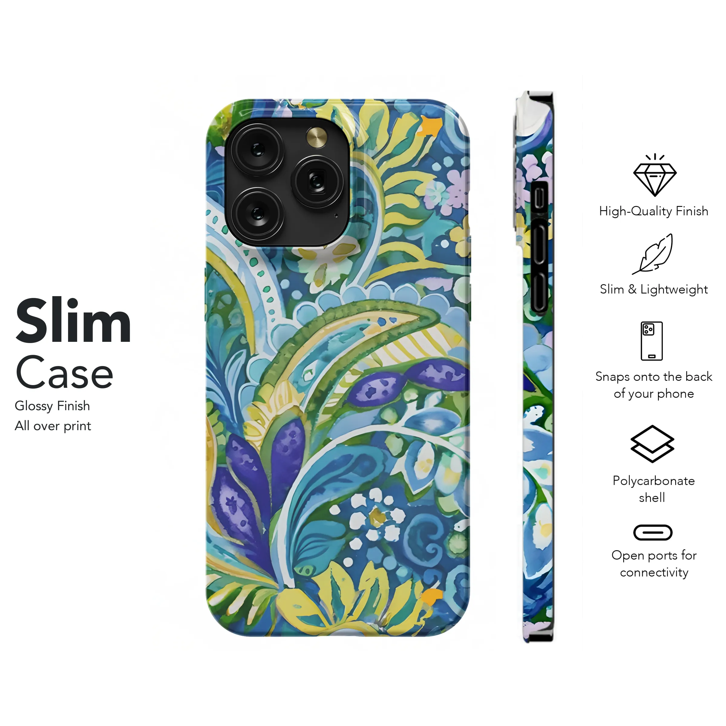 Vibrant Paisley Watercolor Floral Phone Case iPhone Samsung Cover Pixel 2893