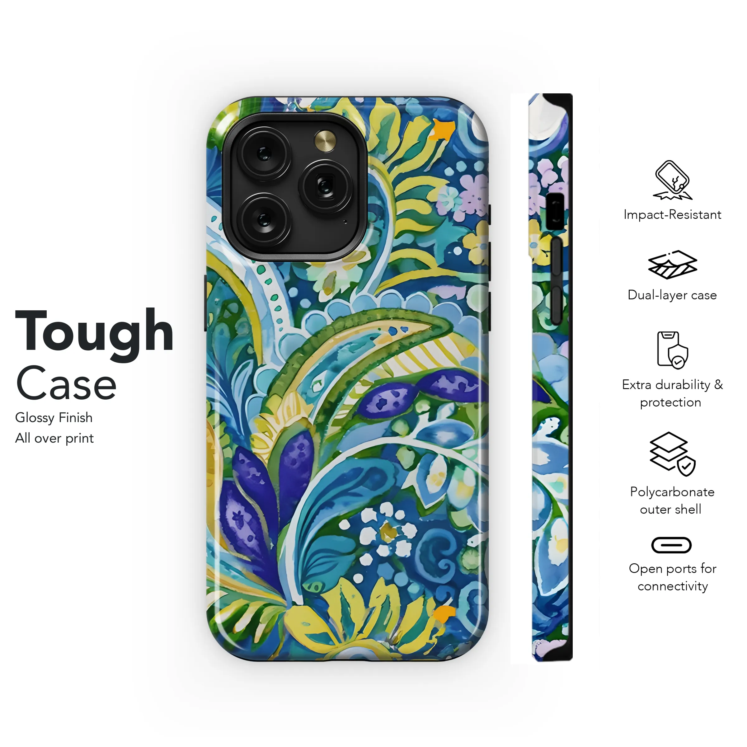 Vibrant Paisley Watercolor Floral Phone Case iPhone Samsung Cover Pixel 2893