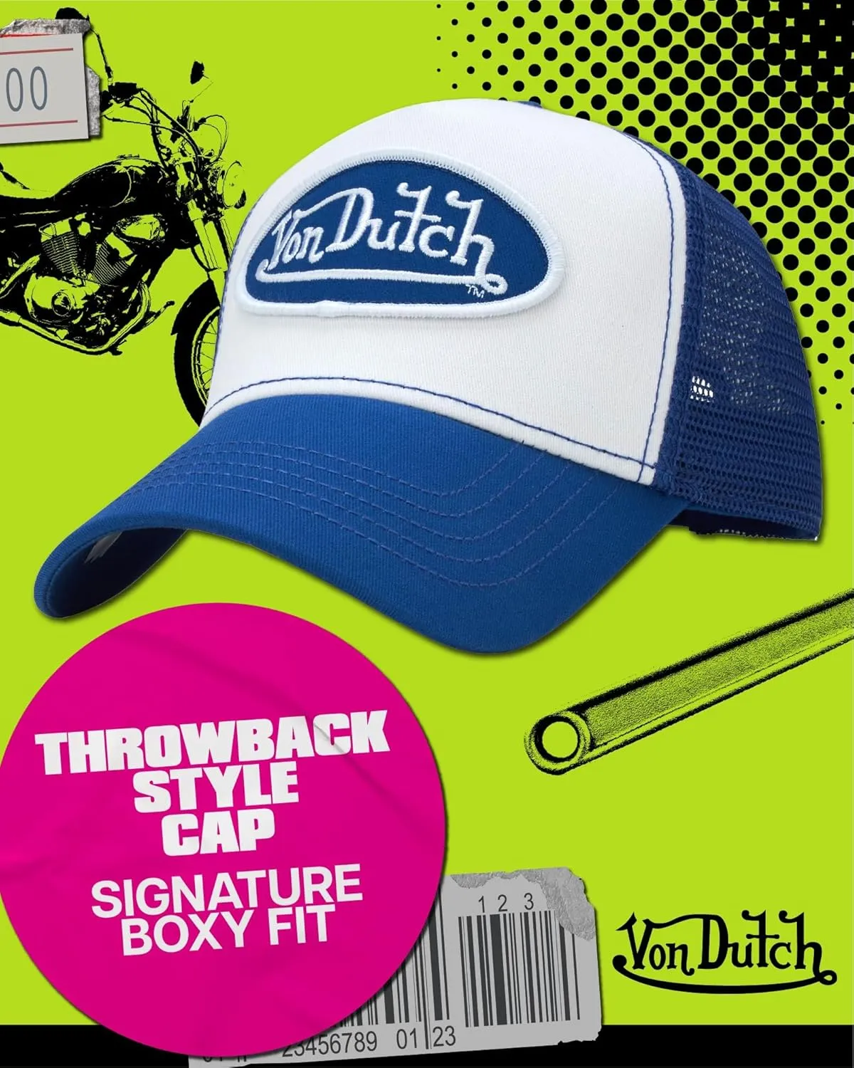 Von Dutch Unisex Trucker Hat - Curved Bill Mesh Back Retro Classic Adjustable Snapback Baseball Cap for Men and Women