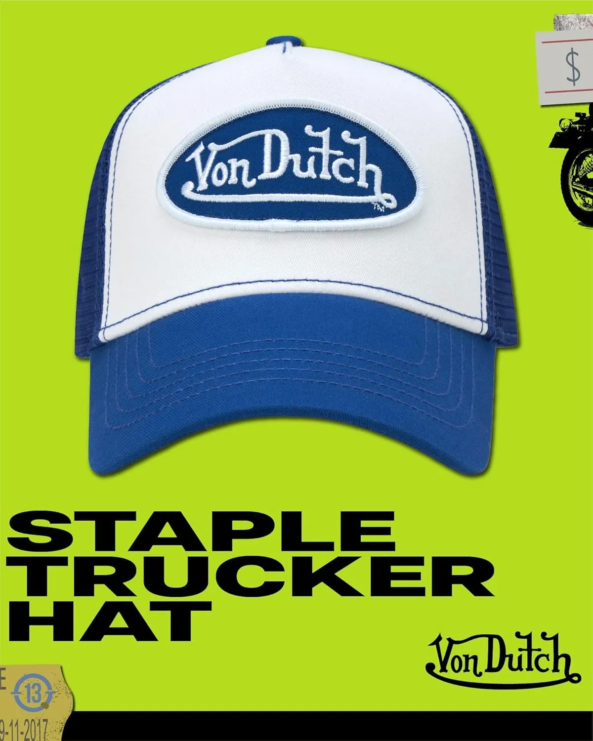 Von Dutch Unisex Trucker Hat - Curved Bill Mesh Back Retro Classic Adjustable Snapback Baseball Cap for Men and Women