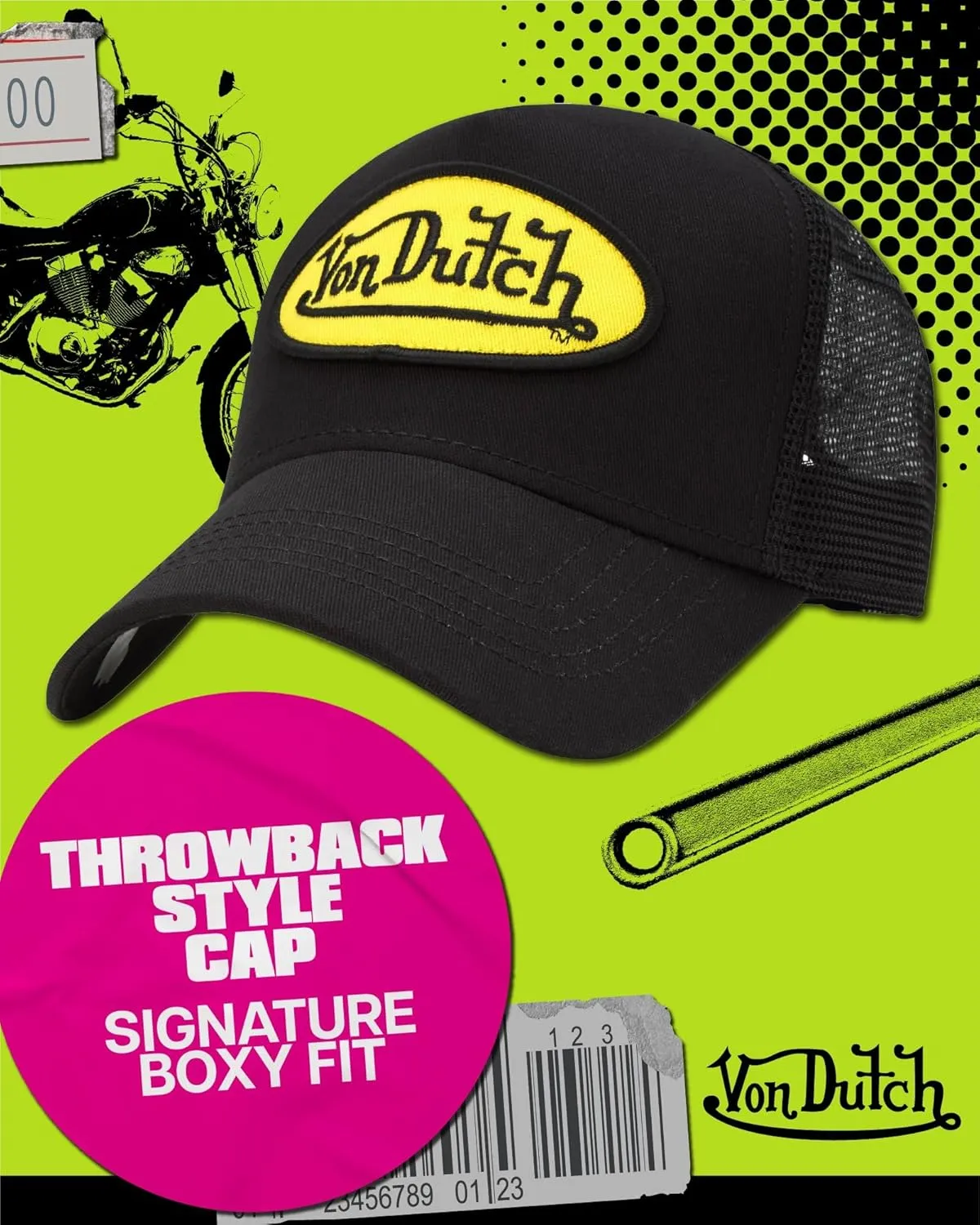 Von Dutch Unisex Trucker Hat - Curved Bill Mesh Back Retro Classic Adjustable Snapback Baseball Cap for Men and Women