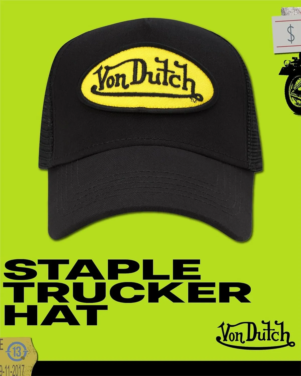 Von Dutch Unisex Trucker Hat - Curved Bill Mesh Back Retro Classic Adjustable Snapback Baseball Cap for Men and Women