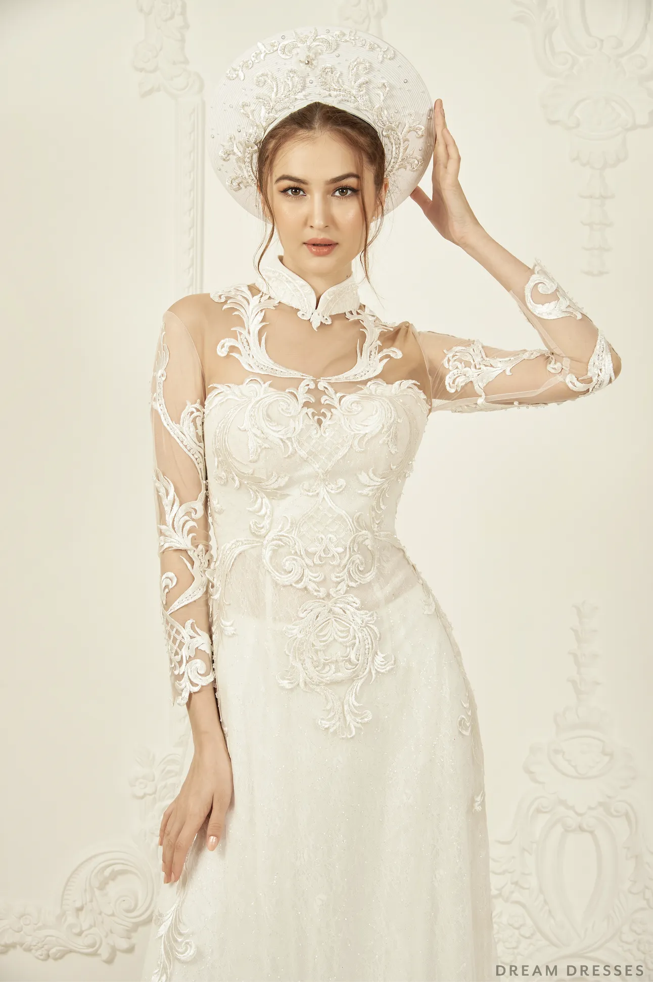White Ao Dai Hat | Vietnamese Bridal Hat (#LIA)