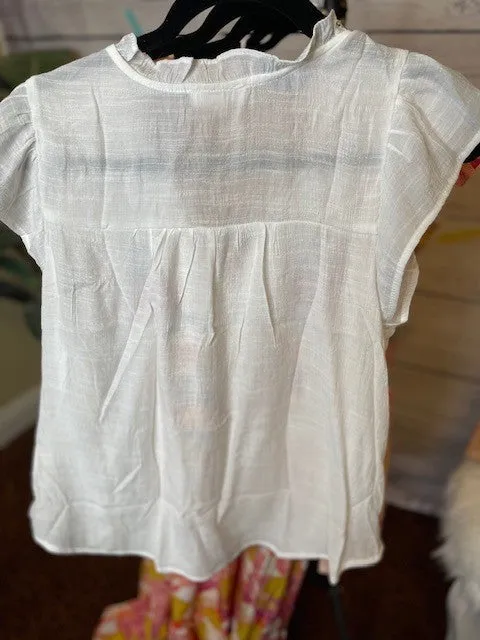 White Embroidered Ruffle Sleeve Blouse