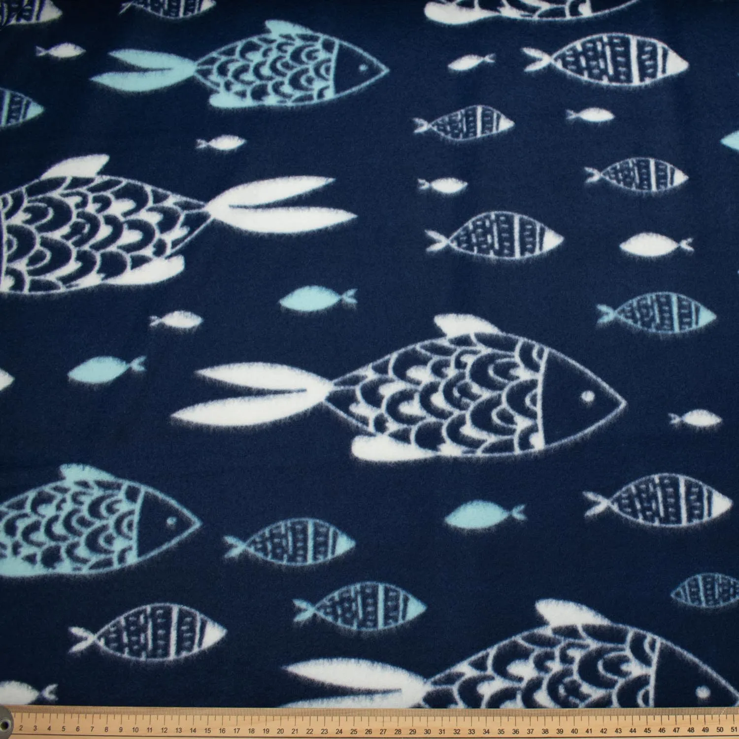 White Fish on Blue Printed Polar Fleece Design 200