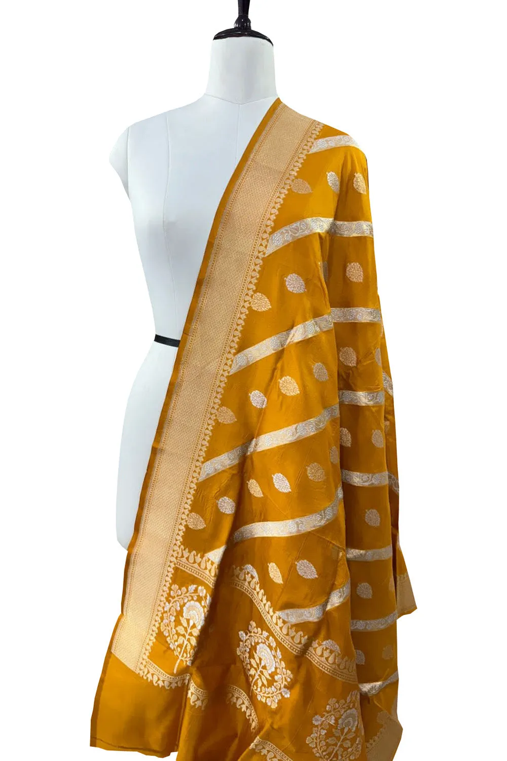 Yellow Banarasi Handloom Pure Katan Silk Dupatta